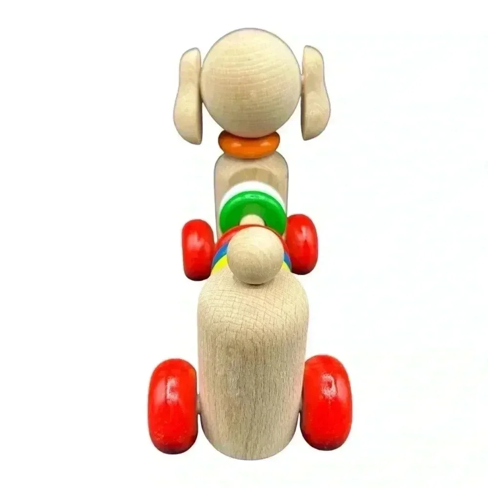 WOODEN ABACUS DOGGIE PUSH TOY TOXIC FREE PAINT HANDMADE LEARNING COUNTING TOOL